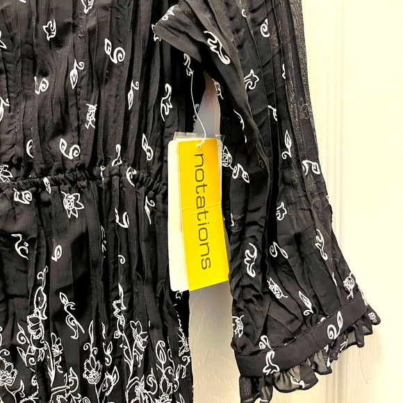 NEW Notations Black and White Babydoll Paisley Two-Layer Long Sleeve Blouse - Picture 2 of 7